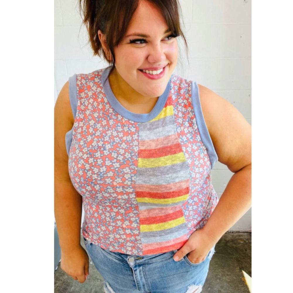"The Ryann" Striped Floral Mixed Print Tank Top